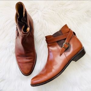 Bally Russet Brown Buckle Strap Ankle Boots